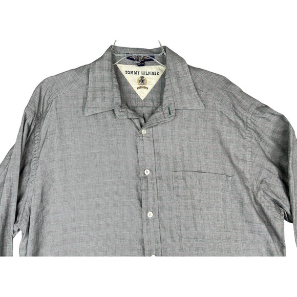 Vtg Tommy Hilfiger Shirt Men's Sz 16.5 35 Gray Long Sleeve Windowpane Pattern - Picture 2 of 7